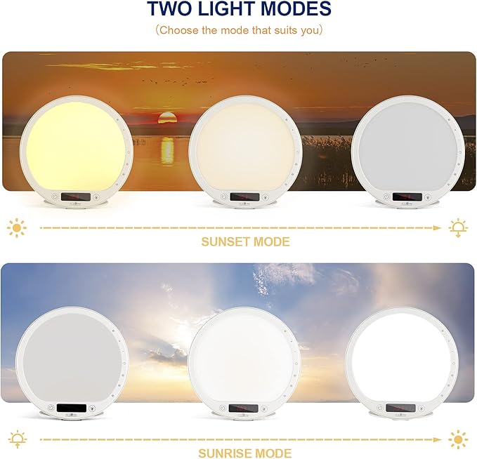 Light Therapy Lamp Sunrise Alarm Clock Wake up lamp 10000 lux UV-Free Sun lamp Bioclock Adjustment APP Control Portable No Built-in Lithium Battery