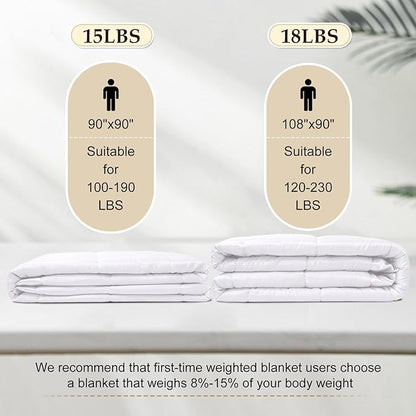 downluxe Weighted Blanket King Size, 18 lb Weighted Blanket with Glass Beads for All Season, Machine Washable Heavy Blanket (White, 108 X 90 Inch)