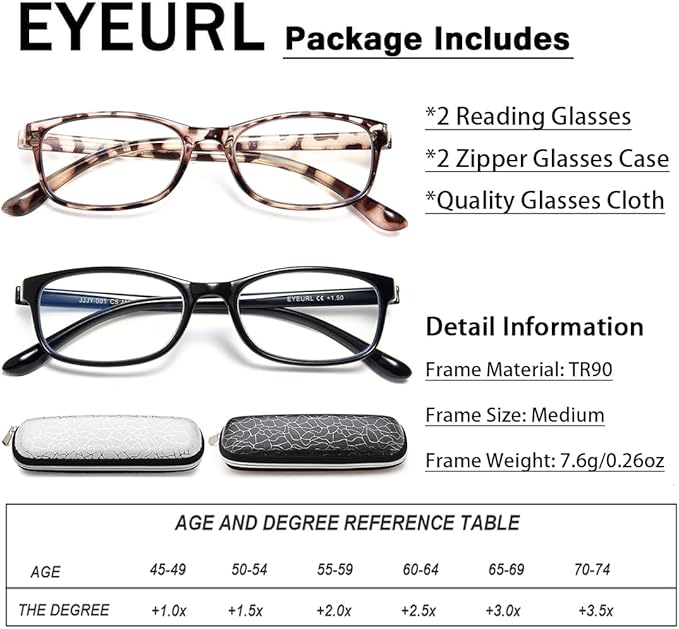 EYEURL Reading Glasses for Women Blue Light Blocking - 2 Pack Lightweight Computer Readers +2.5 Glare Blocking Ladies Eyeglass