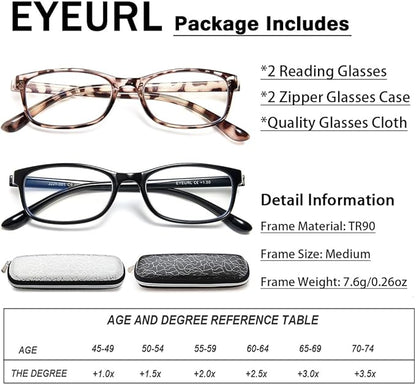 EYEURL Reading Glasses Womens Blue Light Blocking - 2 Pack Lightweight Computer Readers +2.75 Glare Blocking Ladies Eyeglass