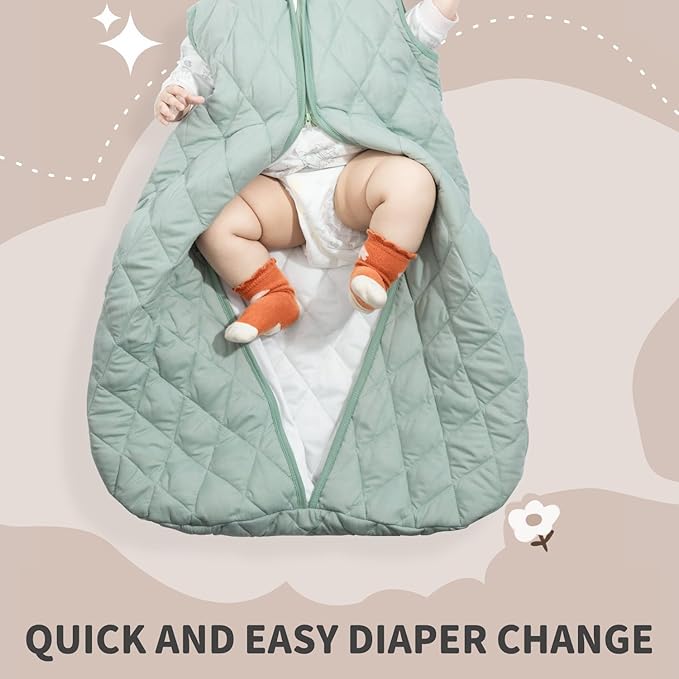 Baby Sleep Sack TOG 2.5 Winter Baby Wearable Blanket, Infant Sleeping Sack 2-Way Zipper Warm Quilted Sleepsack (Green, Medium)
