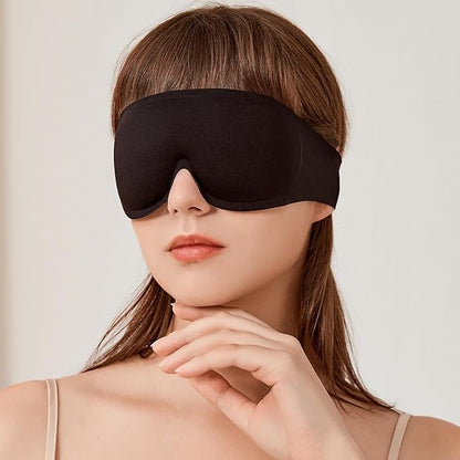Minimalist Design Eye Sleep Mask, Non-Adjustable and Comfortable Headband Over Ears w/o Side Buckles (Black)