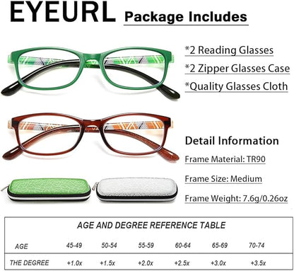 EYEURL Reading Glasses For Men Women - Blue Light Blocking Glasses Reduce Eyestrain - 2 Pack TR90 Frame Lightweight +2.75