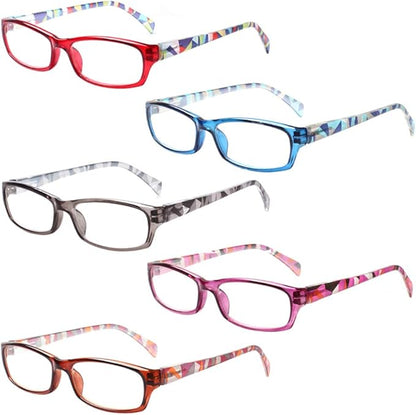 Henotin 5-Pack Reading Glasses Blue Light Blocking Anti Eyestrain Computer Reading Glasses for Women and Men Readers (Mixed color, 1.50)