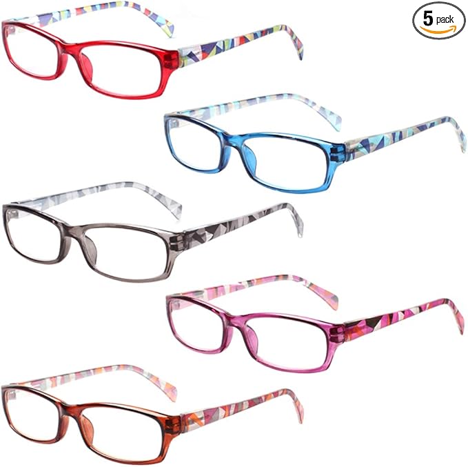 Henotin 5-Pack Reading Glasses Blue Light Blocking Anti Eyestrain Computer Reading Glasses for Women and Men Readers (Mixed color, 0.00, Diopters)