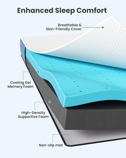 PERLECARE 3 Inch Firm Mattress Topper Twin XL, Cooling Gel-Infused & Bamboo Charcoal Memory Foam Bed Topper for Pressure Relief, High-Density Mattress Pad with Removable Cover, CertiPUR-US Certified