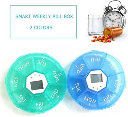 Weekly Pill Dispenser with Alarm, 7-Day Medicine Pill Organizer with up to 4 Alarms Per Day,Portable Smart Pill Box, Pill Reminder, Green