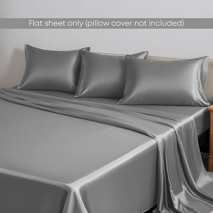 LINENWALAS King Flat Sheet Only - Rayon Derived from Bamboo Silk Bed Sheet, Premium Breathable Cooling Sheet, Soft Top Sheet (King, Light Grey)