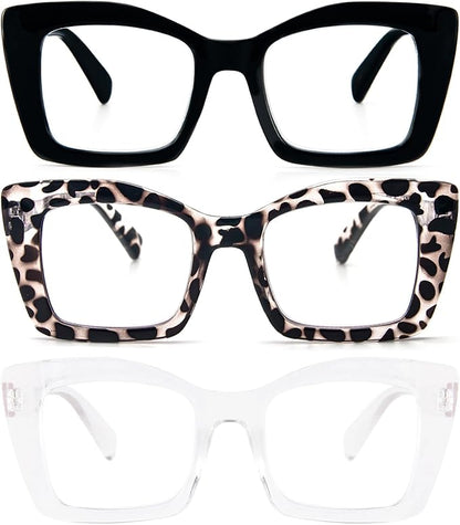 REAVEE Oversized Square Reading Glasses Oprah Style for Women, Blue Light Blocking Large Frame Computer Readers Spring Hinge