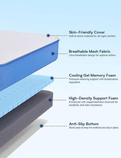 Extra Firm Mattress Topper Queen Size, 3 Inch Firm High Density Memory Foam Bed Topper for Back Pain Relief, Gel Bamboo Charcoal Infused Cooling Mattress, CertiPUR-US Certified, Washable Cover