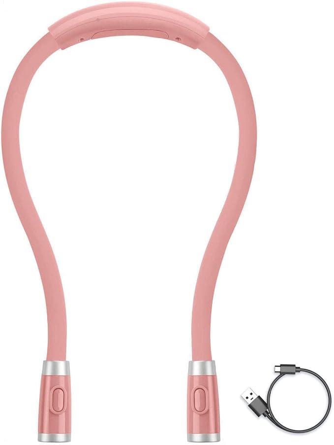 LED Neck Reading Light, Book Light for Reading in Bed,3 Brightness Levels， Rechargeable, Long Lasting, Perfect for Reading, Knitting, Camping, Repairing (Light Pink)
