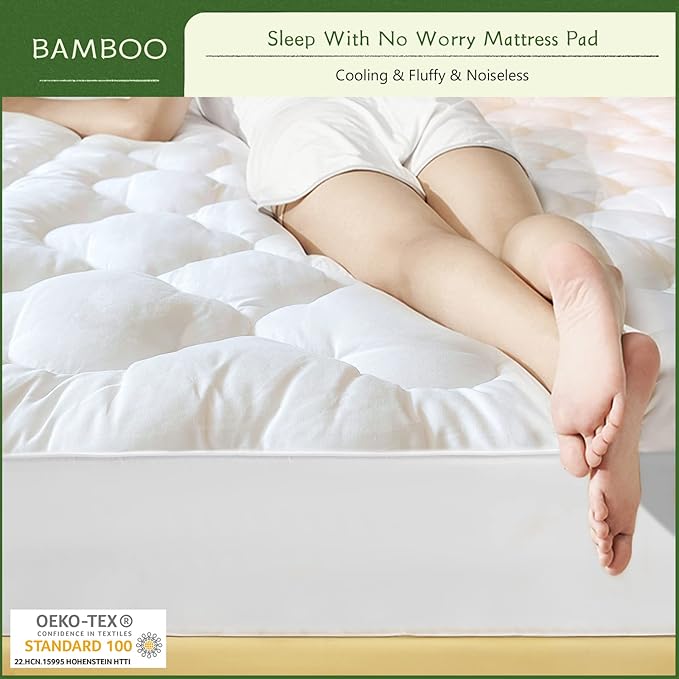 GRT Mattress Pad Cover Rayon from Bamboo King Size, Extra Thick Quilted Fitted Mattress Topper with 21 Inches Deep Pocket, Cooling Breathable and Noiseless Mattress Cover