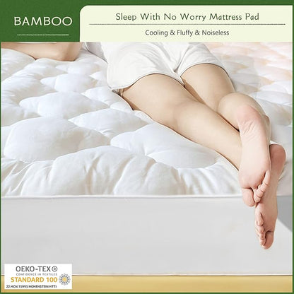 GRT Mattress Pad Cover Rayon from Bamboo King Size, Extra Thick Quilted Fitted Mattress Topper with 21 Inches Deep Pocket, Cooling Breathable and Noiseless Mattress Cover
