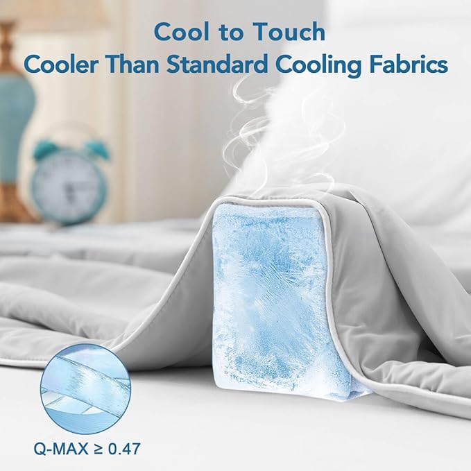 Cooling Comforter King Size, Q-Max 0.47 Lightweight Cooling Blanket for Hot Sleepers, Breathable Bedding for Night Sweats 106"x 90"(King/Cali King, Grey)