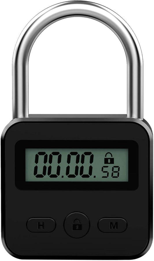 Metal Timer Lock - Electronic Time Padlock with LCD Display - USB Rechargeable (Black)