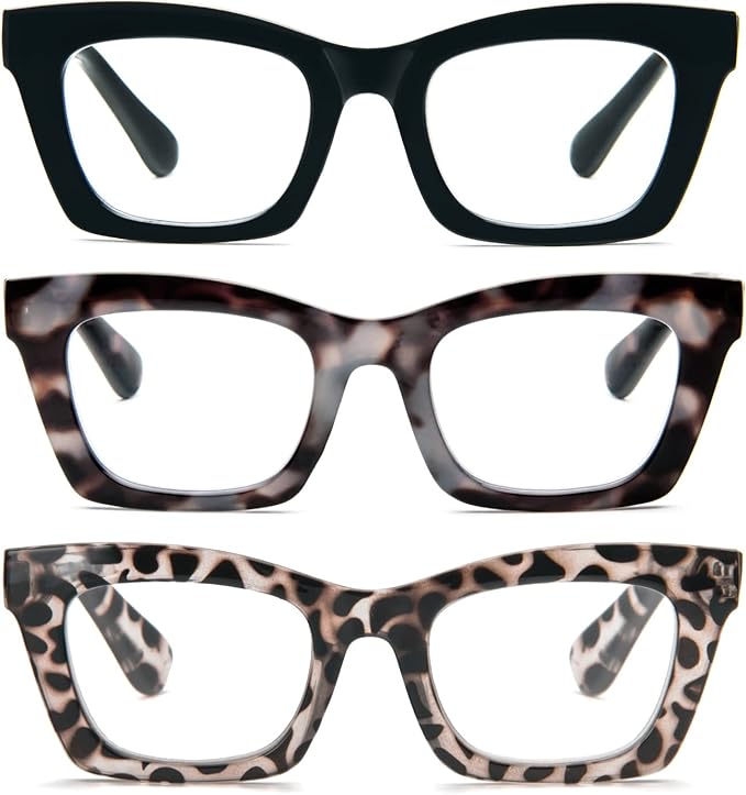 REAVEE Oprah Style Reading Glasses for Women, Blue Light Blocking Stylish Oversized Computer Readers Spring Hinge