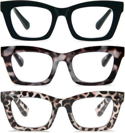 REAVEE Oprah Style Reading Glasses for Women, Blue Light Blocking Stylish Oversized Computer Readers Spring Hinge