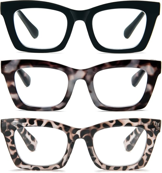 REAVEE Oprah Style Reading Glasses for Women, Blue Light Blocking Stylish Oversized Computer Readers Spring Hinge