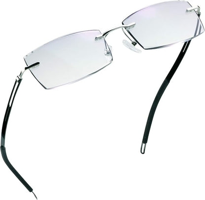 LifeArt Blue Light Blocking Glasses,Computer Reading Glasses,Rimless Frame Tinted Lens with Diamond,Stylish for Men (+2.00 Magnification)