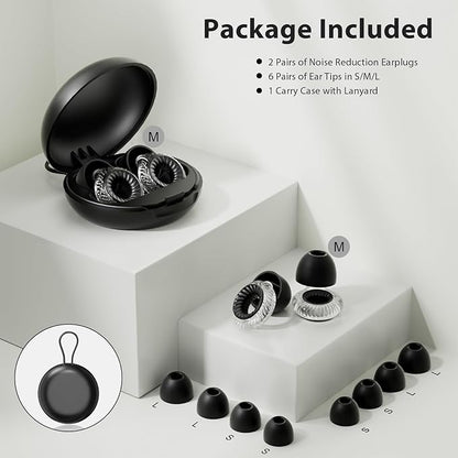 Concert Ear Plugs, Yawsoy High Fidelity Noise Cancelling Earplugs, Reusable Ear Plugs for Musicians, Raves, Focus and Sleep, 20dB Noise Reduction & Hearing Protection, 6 Pair Ear Tips in S/M/L(Clear)
