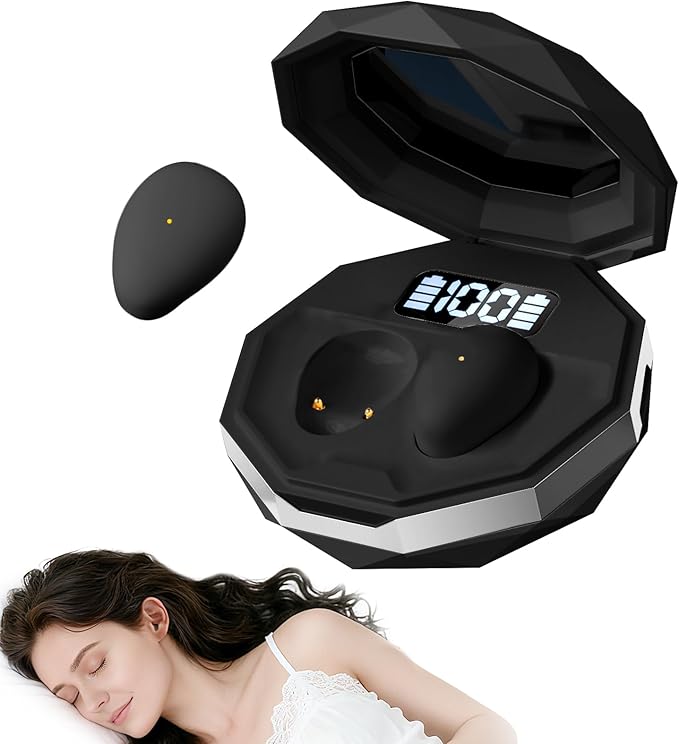 sunvito Sleep Earbuds for Side Sleepers, Mini Invisible Wireless Bluetooth 5.4 Micro Sleep Headphones, Hidden Earbuds with LED Screen for Small Ears Sleeping Working, Exercise, Hiking(Black)