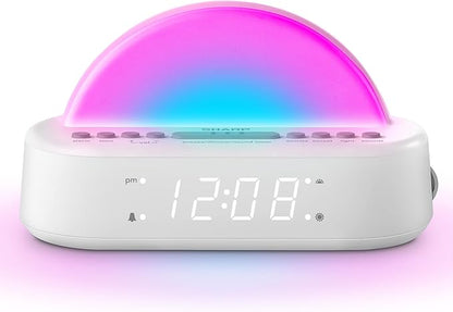 Sharp Sunrise Alarm Clock, Wake Up Gently with Sunrise/Sunset Simulation, Alarms, 5 Tranquil Sleep Aid Sounds, 8 Colors Night Light/Mood Light for Bedroom with 30/60/90 Timer
