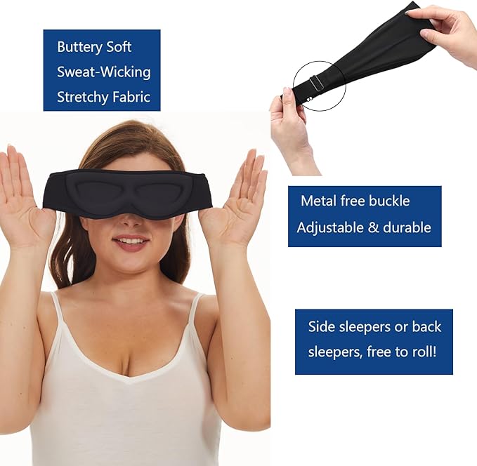 ALASKA BEAR Sleep Mask for Side Sleepers 2022 Headband Design, Cup-Shaped and Extra-Soft, 100 Blackout Eye Mask Shades Cover for Men and Women Home or Travel, Machine Washable, Black