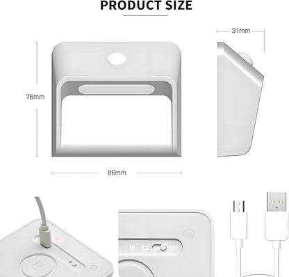 Rechargeable Motion Sensor Night Light - 2200mAh Battery Stair Lights Indoor, 3000K, Linkage Mode, for Bedroom Hallway Bathroom Wall - 3 Brightness Levels