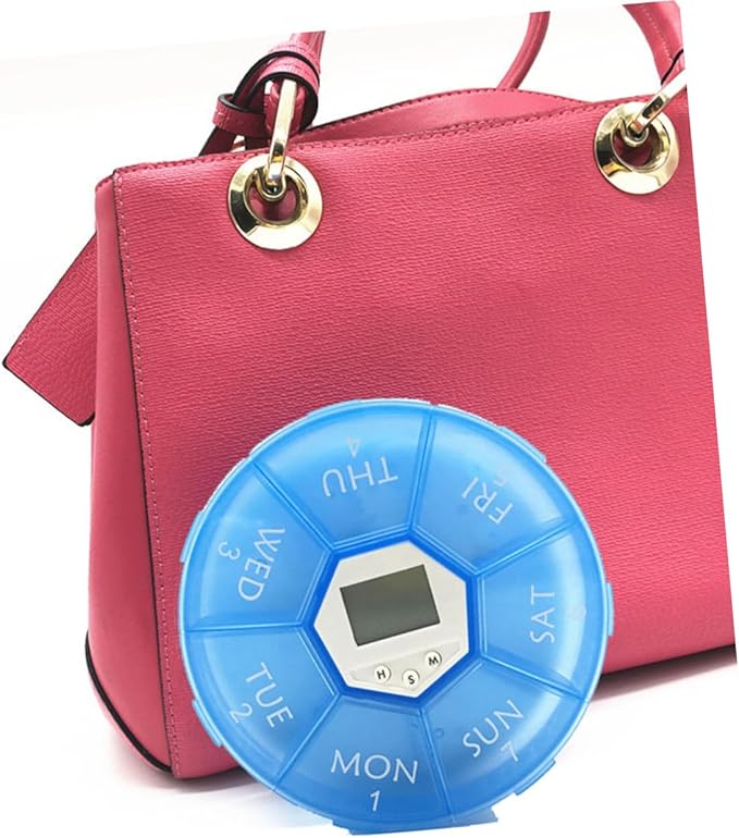 Electronic Pill Dispenser with Compartments and Alarm Clock Portable Medicine Organizer Box for Patients Daily Medication Reminder with See-Through Lids Blue English Edition