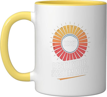 Relaxation Breathing Vagus Nerve Stimulation, Stress Relief Ceramic Mug, Yellow/White