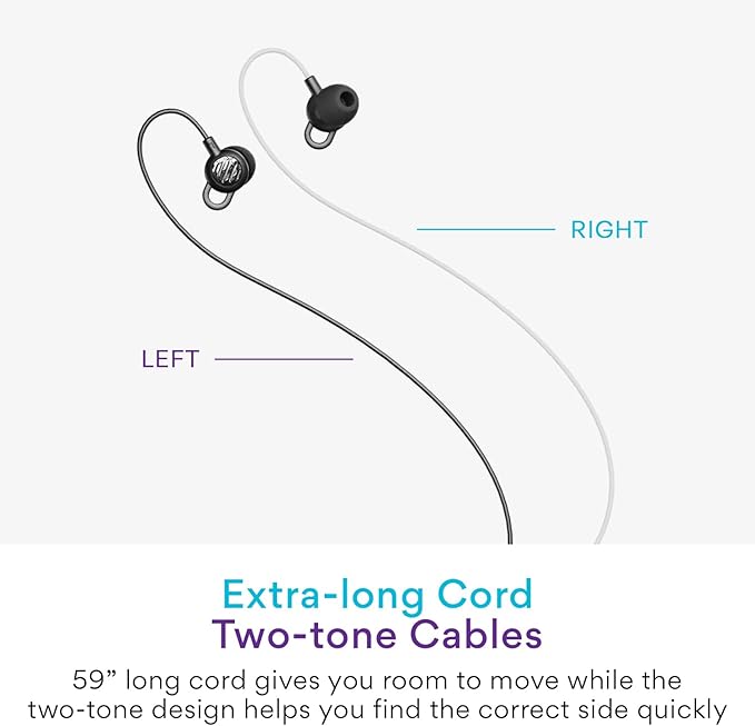 MEE audio SleepTones Wired Sleep Earbuds 3.5mm Plug for Side Sleepers with Lightweight Low-Profile Silicone Earpieces, Noise Reduction Sleeping Headphones with Built-in Mic, & Volume Controls