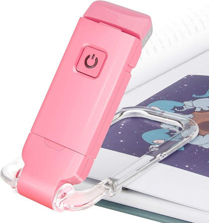 BIGLIGHT Amber Book Reading Light, LED Clip on Book Lights, Reading Lights for Books in Bed, Small Book Light for Kids, USB Rechargeable, 2 Brightness Adjustable for Eye Protection, Pink