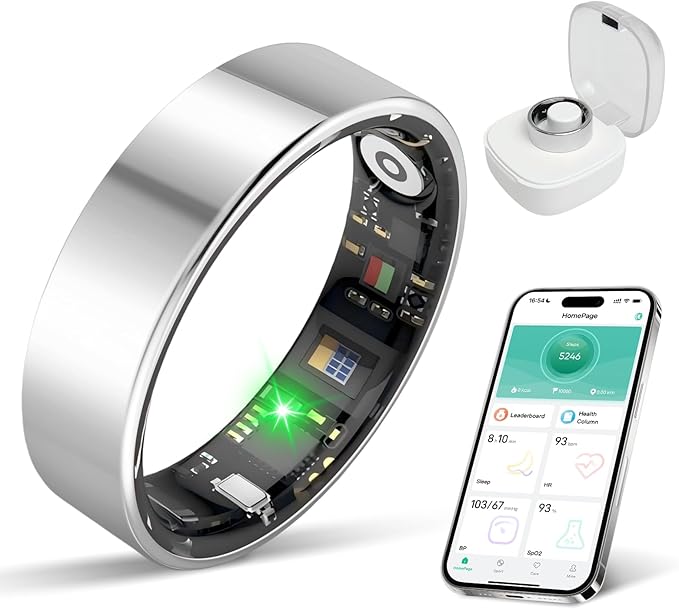 Smart Ring Health Tracker, Sleep/Exercise Monitoring, iOS/Android Compatible, IP68 Water Resistance, No Subscription Required, 5-Day Battery Life, Suitable for Both Women and Men (Silver, 12)