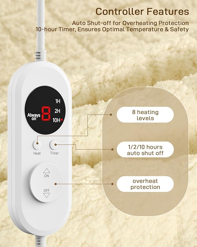 Heated Mattress Pad King Size - Electric Mattress Pad with Dual Control, Soft Blanket, Bed Warmer Heater Sheets, 8 Heating Settings,1/2/10 Hours Auto Shut Off, 78" x 80" Ellipse White