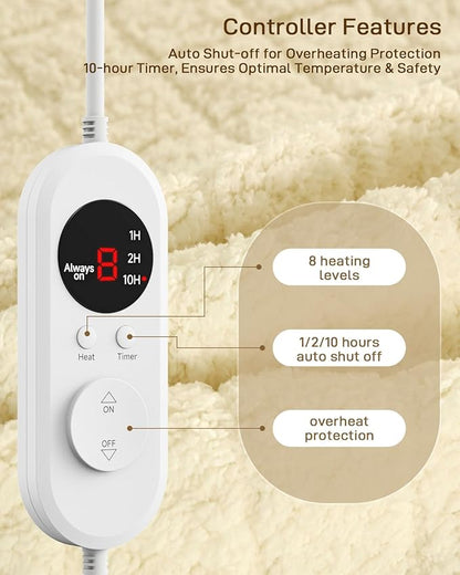 Heated Mattress Pad King Size - Electric Mattress Pad with Dual Control, Soft Blanket, Bed Warmer Heater Sheets, 8 Heating Settings,1/2/10 Hours Auto Shut Off, 78" x 80" Ellipse White