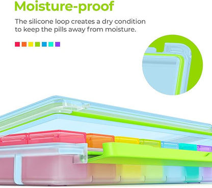 AUVON iMedassist Moisture-Proof Weekly Pill Organizer 4 Times a Day, Large 7 Day Pill Box Case with Portable Design for Travel, Removable Individual Containers Hold Vitamins, Supplements, Medications