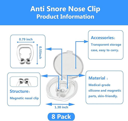 Anti Snoring Devices(8 Pack),Silicone Magnetic Stop Snoring Solution,Anti Snoring Nose Clip,Effective to Relieve Snoring,Snoring Devices for Men and Women,Clear