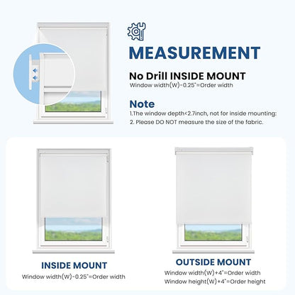 Grandekor No Drill Motorized Blinds with Remote, Roller Shade Electric Smart Remote Control Blinds, Fit for APP and Voice Control White-Light Filtering 65" W x 64" H