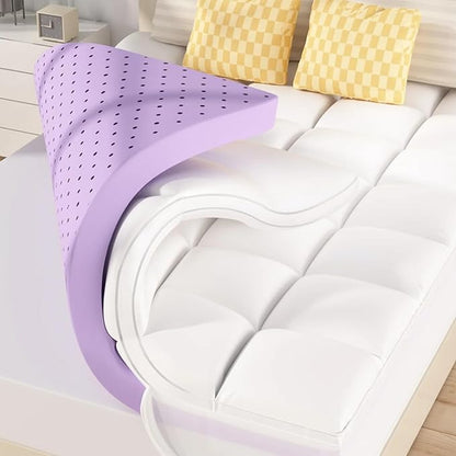 SINWEEK Dual Layer 5 Inch Memory Foam Mattress Topper Twin XL Size for Dorm Room, 3 Inch Gel Memory Foam Plus 2 Inch 1450 GSM Pillow Top Mattress Pad Cover, College Dorm Essentials, White