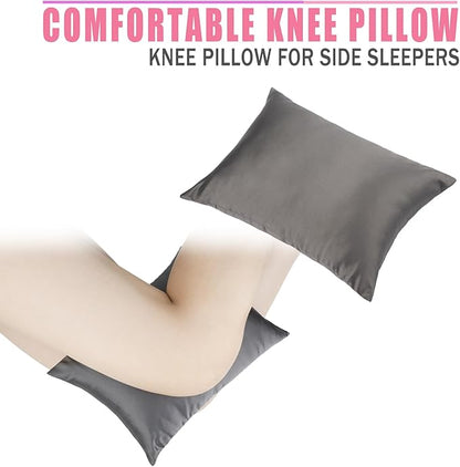 Silky Satin Soft Knee Pillow for Side Sleepers, Pressure Pillows Between Legs 11"x7" Small Knee Pillow Joints Cushion for Sleeping Hip and Back Pain, Dark Gray 2 Pcs