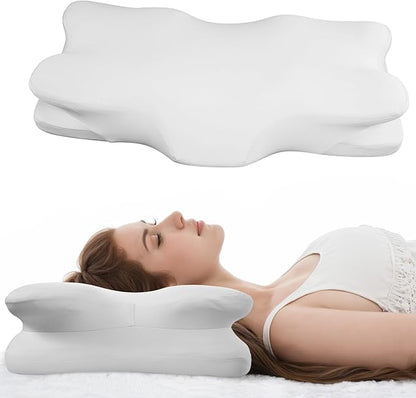 Ergonomic Double-Wing Cervical Neck Pillow – Orthopedic Memory Foam Neck Support Pillow for Side Sleepers, Cervical Spine Alignment & Shoulder Pain Relief, Cooling Washable Cover, 3.5"–1.2" Design