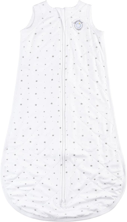 Dreamland Baby Lightweight Viscose Sleep Sack (0-6 months). 1.0 TOG Ultra Soft Blanket w/ 2-Way Zipper. 95% Viscose, 5% Spandex (White with Grey Stars). Mom-Owned US Business, Premium Materials