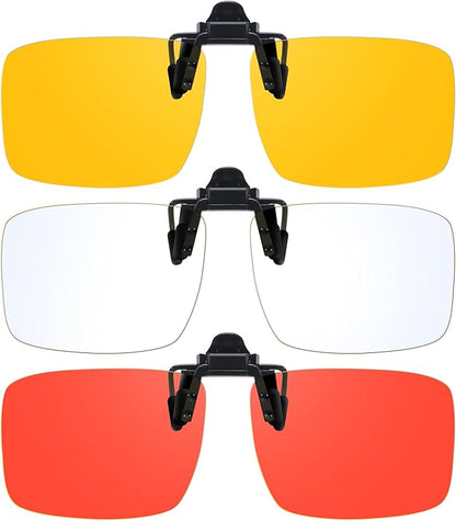VIEWBETTER 3 Pack Clip On Blue Light Blocking Glasses for Eyes Strain/Light-Sensitive Flip Up Computer Gaming Glasses