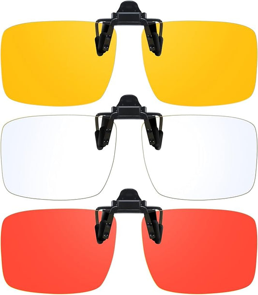 VIEWBETTER 3 Pack Clip On Blue Light Blocking Glasses for Eyes Strain/Light-Sensitive Flip Up Computer Gaming Glasses