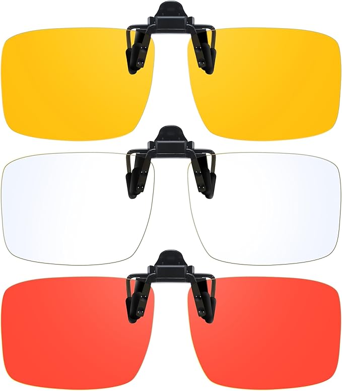 VIEWBETTER 3 Pack Clip On Blue Light Blocking Glasses for Eyes Strain/Light-Sensitive Flip Up Computer Gaming Glasses