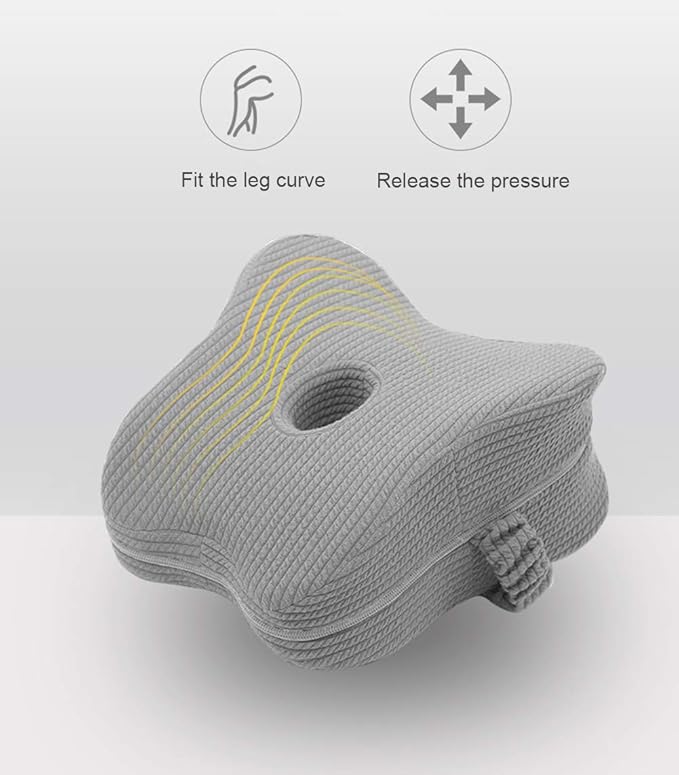 Upgrade Knee Pillow for Side Sleepers with Elastic Strap, Memory Foam Leg Pillow, Ideal for Spine Alignment, Hip, Back & Joint Pain Relief - for Better Sleeping with Breathable & Washable Cover