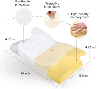 Misiki Contour Memory Foam Pillow, Cervical Pillow for Neck Pain Relief, Ergonomic Pillow for Sleeping, Orthopedic Neck Pillow with Washable Cover, Bed Pillows for Side, Back, Stomach Sleepers
