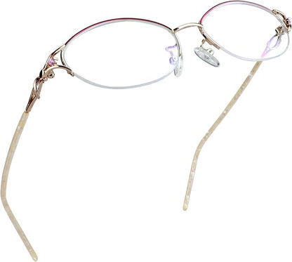 LifeArt Alloy Semi-Rimless Reading Glasses,Blue Light Blocking Glasses, Anti Eyestrain, Computer Gaming Glasses, TV Glasses for Women Men, Anti Glare (Red Gold, +2.75 Magnification)