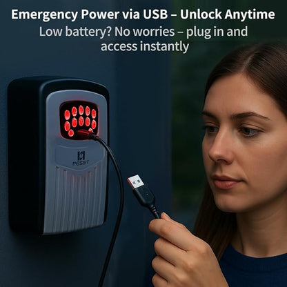 RESET-104 Bluetooth Key Lock Box – Weather-Resistant, IPX5,Durable Metal Construction, Backlit Keypad, Preset 6-Digit Code, Customizable to 8–10 Digits, Ideal for Outdoor Home or Office Use