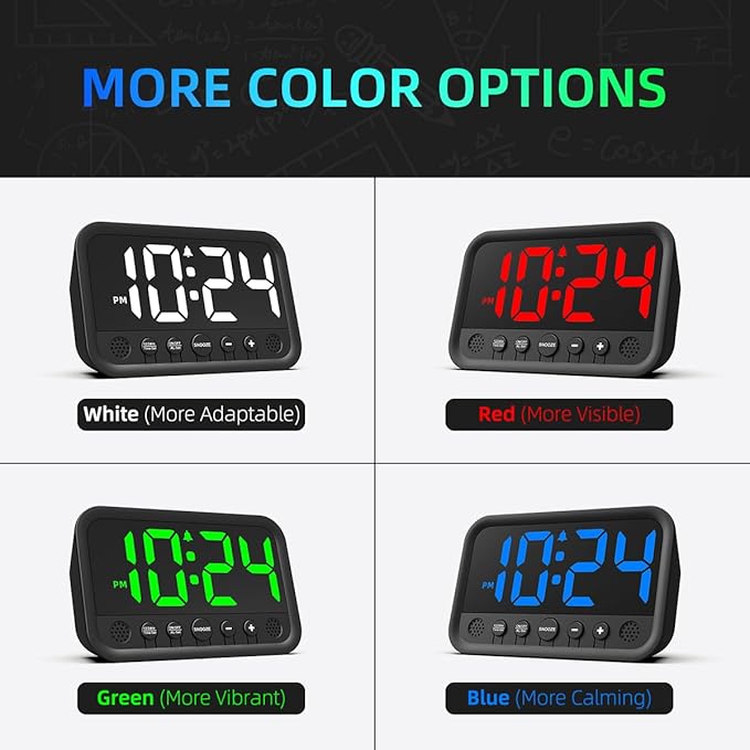 Small LED Digital Clock for Bedroom, Loud Alarm Clock for Heavy Sleepers Adults, Teens | Plug-In Electric Desk Clock | Simple Bedside Nightstand Clock with Adjustable Volume/Brightness/Snooze – White